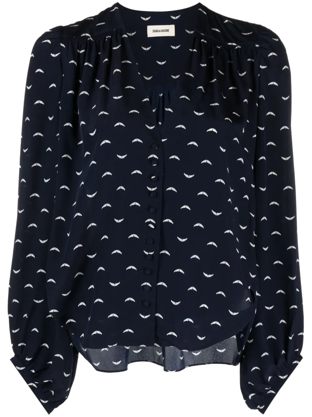 Graphic-Print Long-Sleeved Blouse