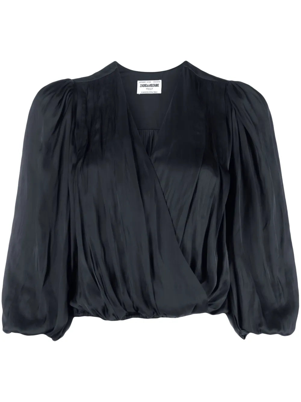 V-Neck Draped Satin Blouse