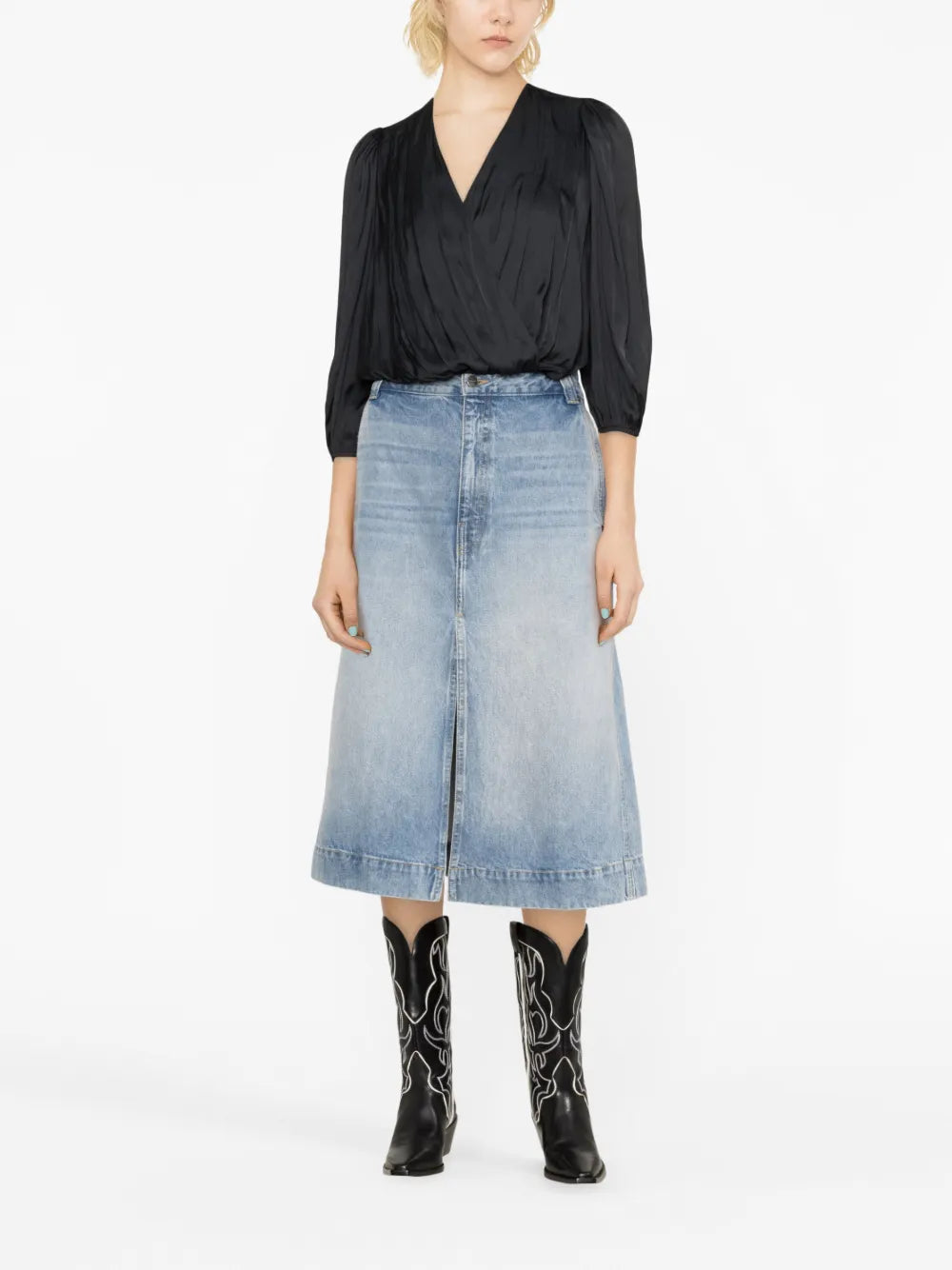 V-Neck Draped Satin Blouse