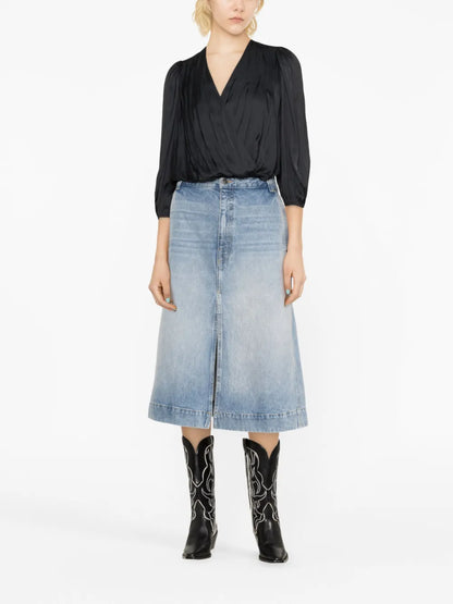 V-Neck Draped Satin Blouse