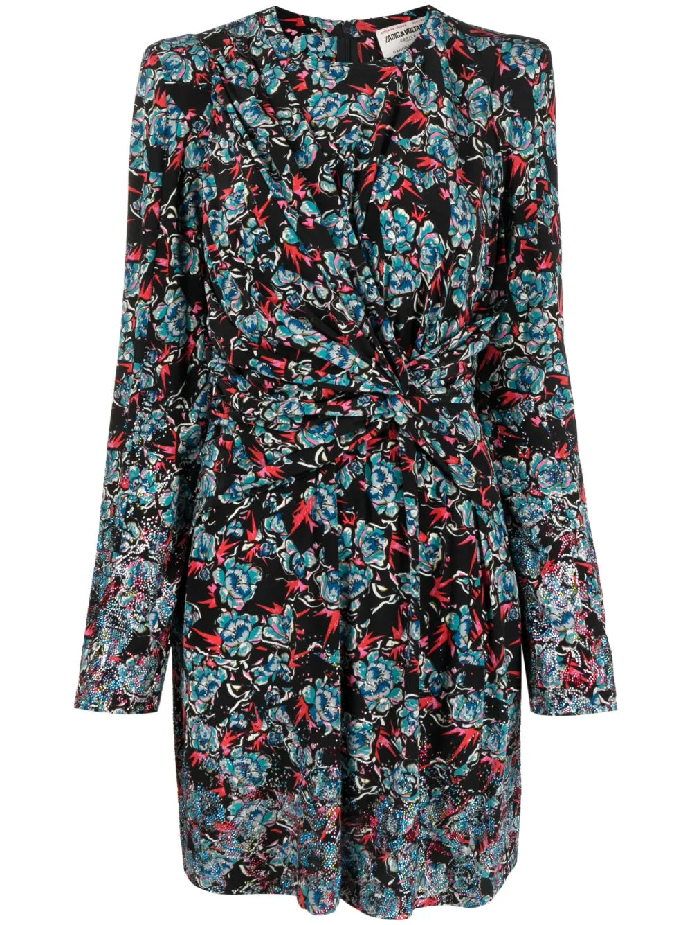 Radar Floral-Print Embellished Silk Minidress
