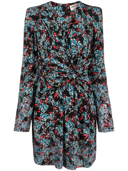 Radar Floral-Print Embellished Silk Minidress