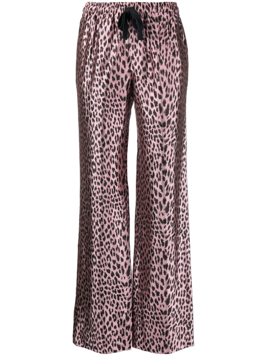 Leopard-Print Satin Trousers