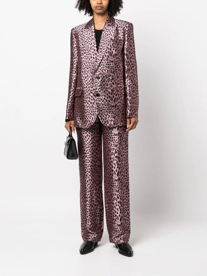Leopard-Print Satin Trousers