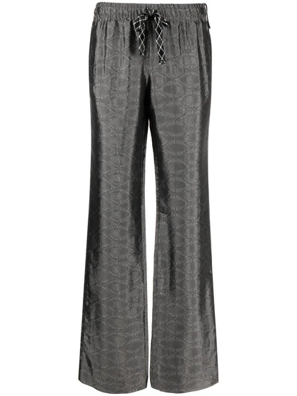 Pomy Patterned-Jacquard Flared Trousers