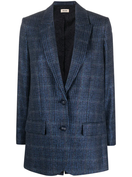 Check-Pattern Wool Blazer