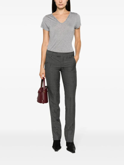 Prune Striped Slim Trousers