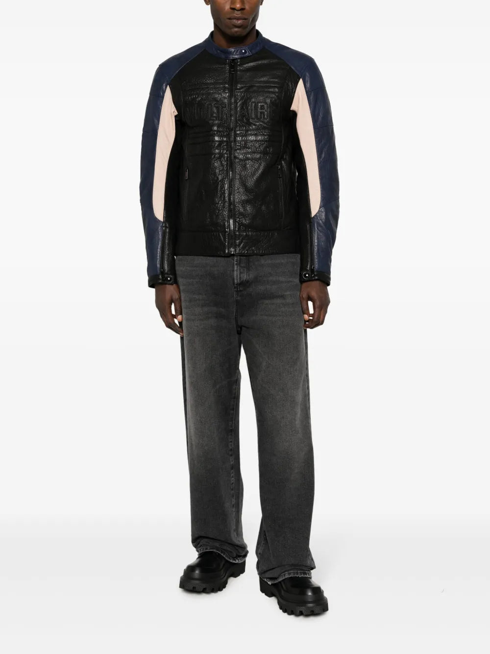 Late Biker Panelled Leather Jacket