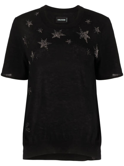 Ida Stars Rhinestone-Embellished Knitted Top