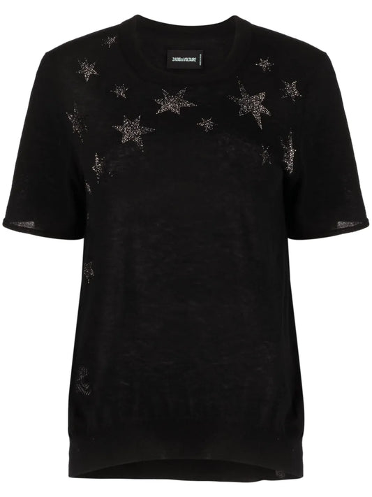 Ida Stars Rhinestone-Embellished Knitted Top