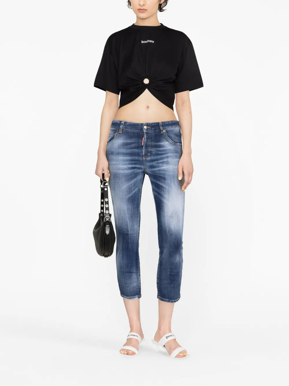 Ring-Embellished Cropped T-Shirt