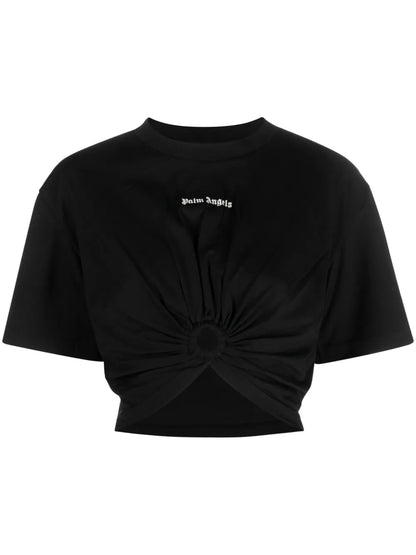 Ring-Embellished Cropped T-Shirt
