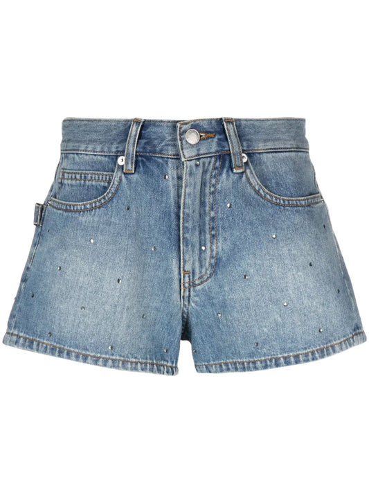 Rhinestone-Embellished Denim Shorts