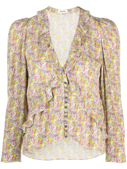 Tresse Ruffled Long-Sleeve Blouse
