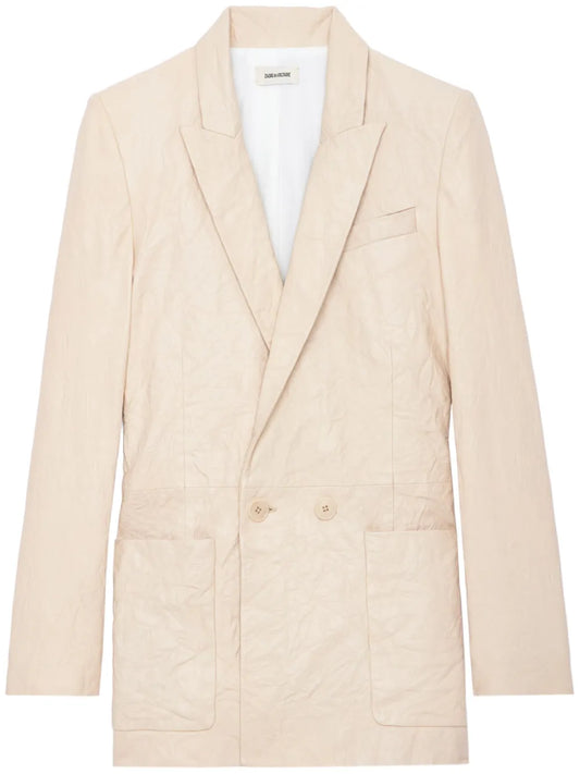 Peak-Lapel Leather Blazer