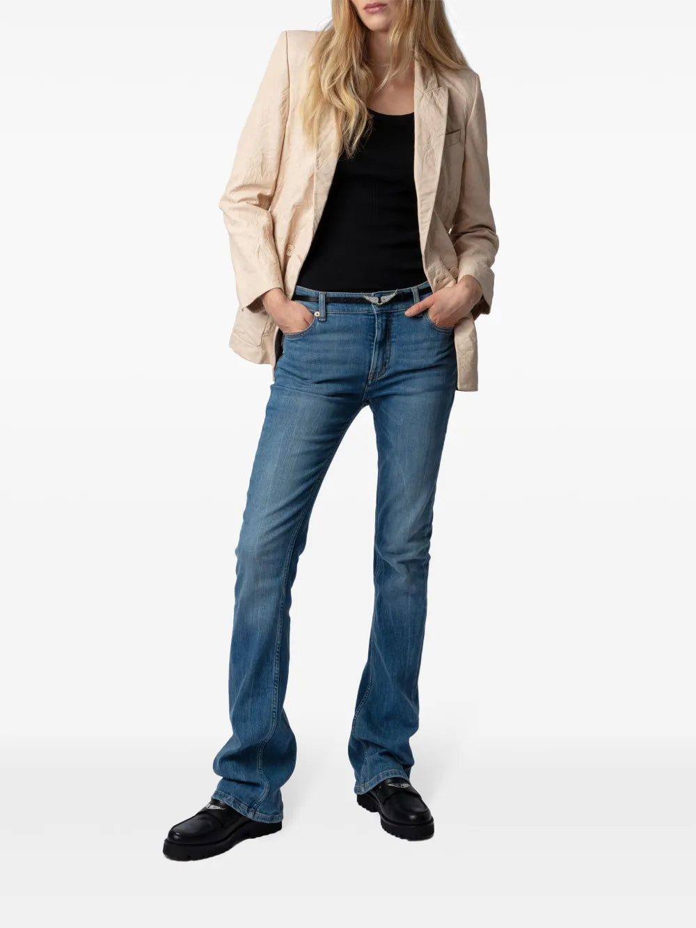 Peak-Lapel Leather Blazer