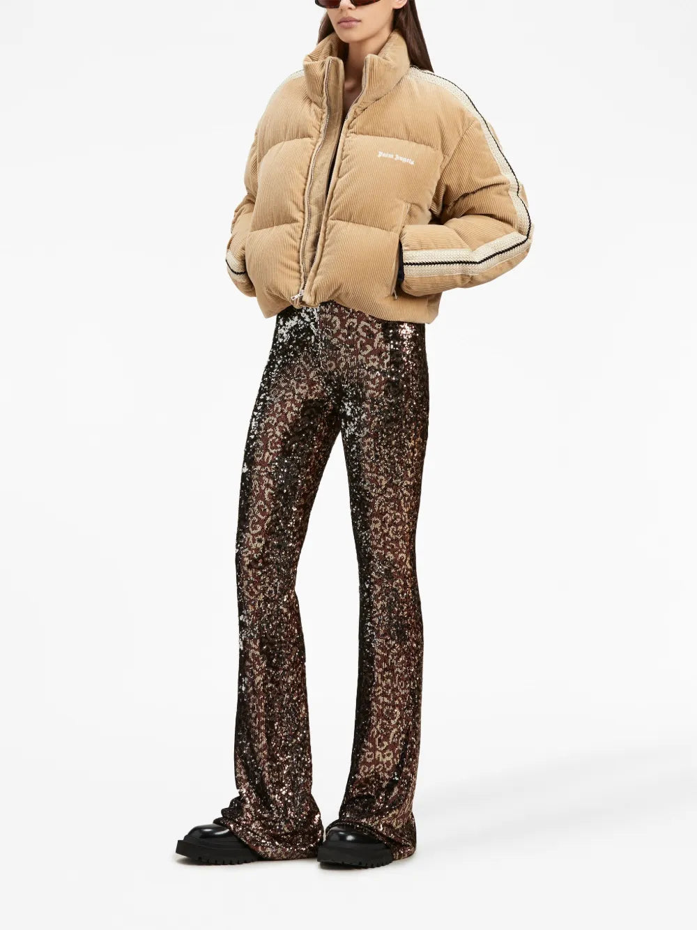 Logo-Tape Sequin Flared Trousers