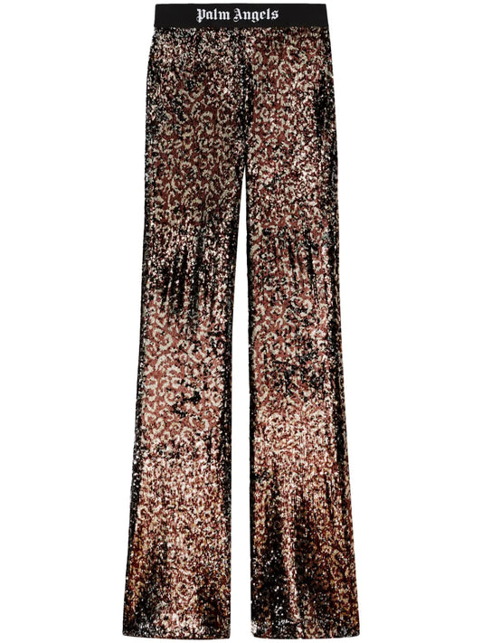 Logo-Tape Sequin Flared Trousers