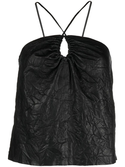 Cidonie Crinkled Leather Top