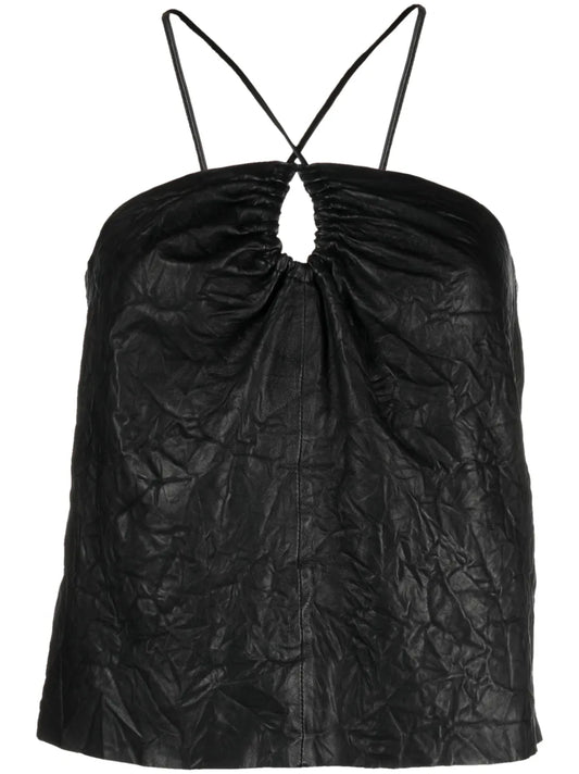 Cidonie Crinkled Leather Top