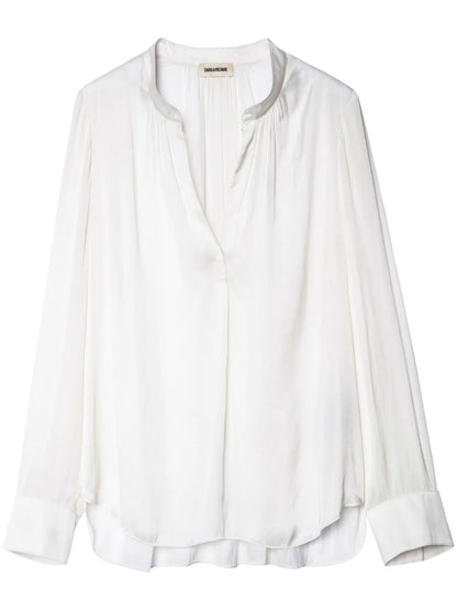 Gathered-Detail Satin-Weave Blouse