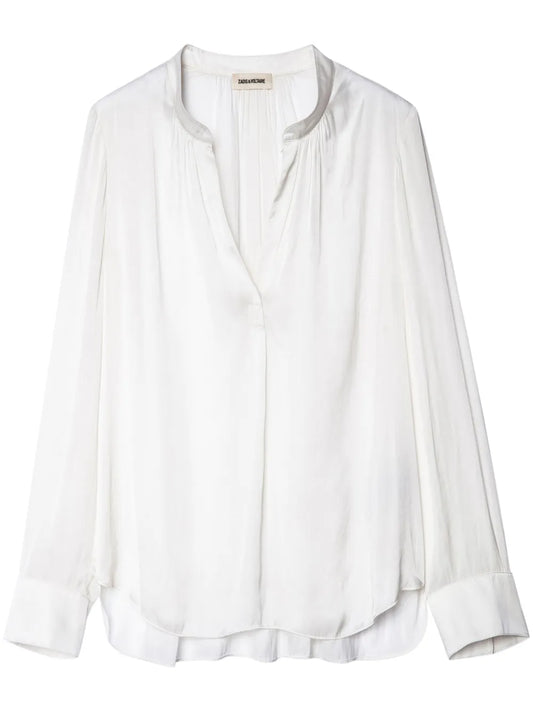 Gathered-Detail Satin-Weave Blouse