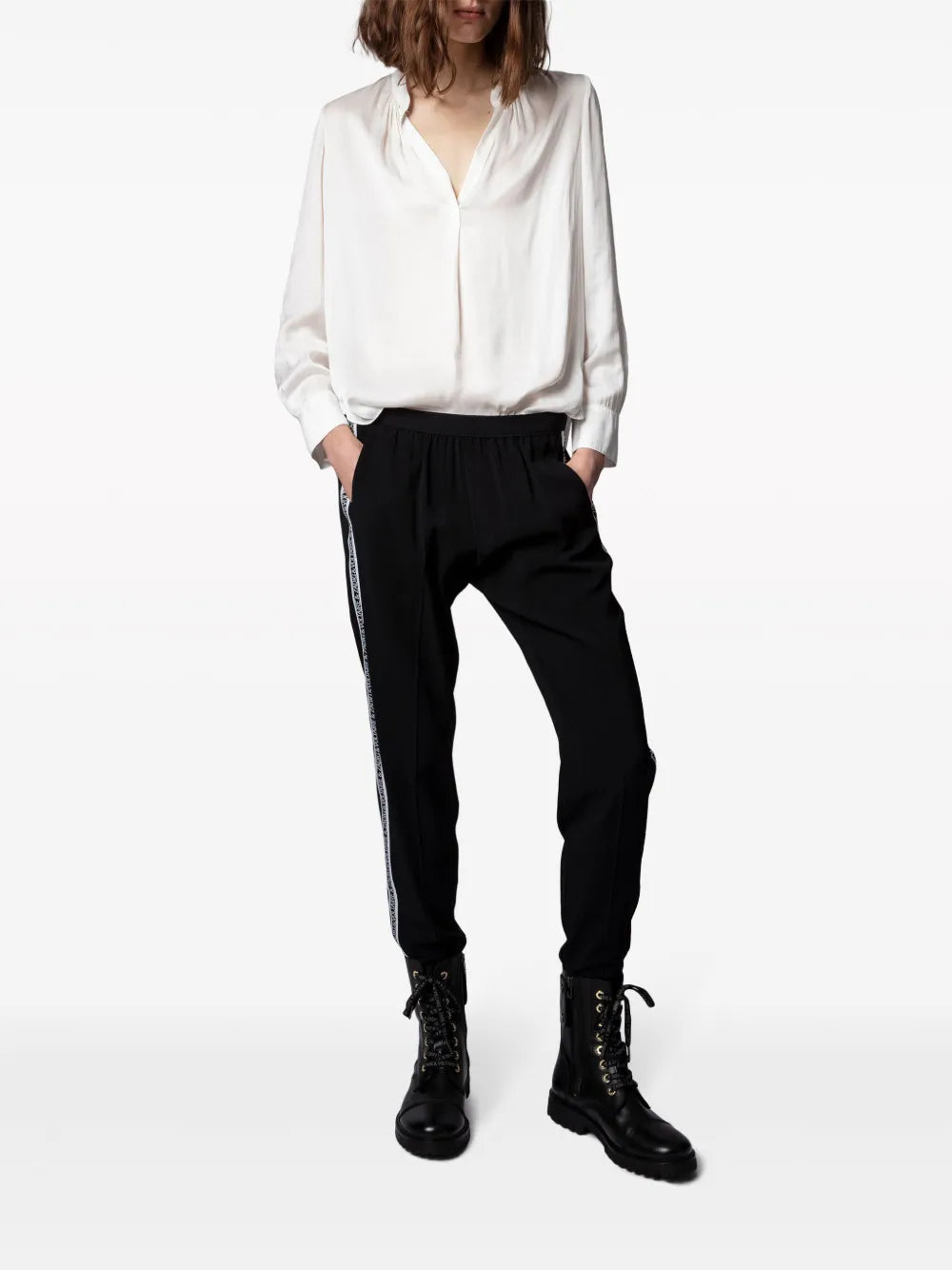 Gathered-Detail Satin-Weave Blouse