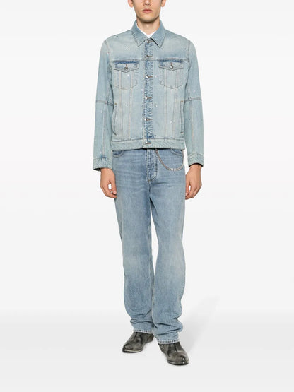 Kasy Spread-Collar Crystal Denim Jacket