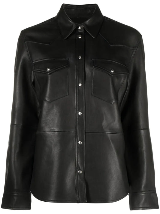 Thelma Press-Stud Leather Shirt