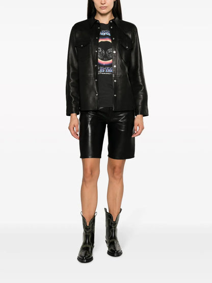 Thelma Press-Stud Leather Shirt