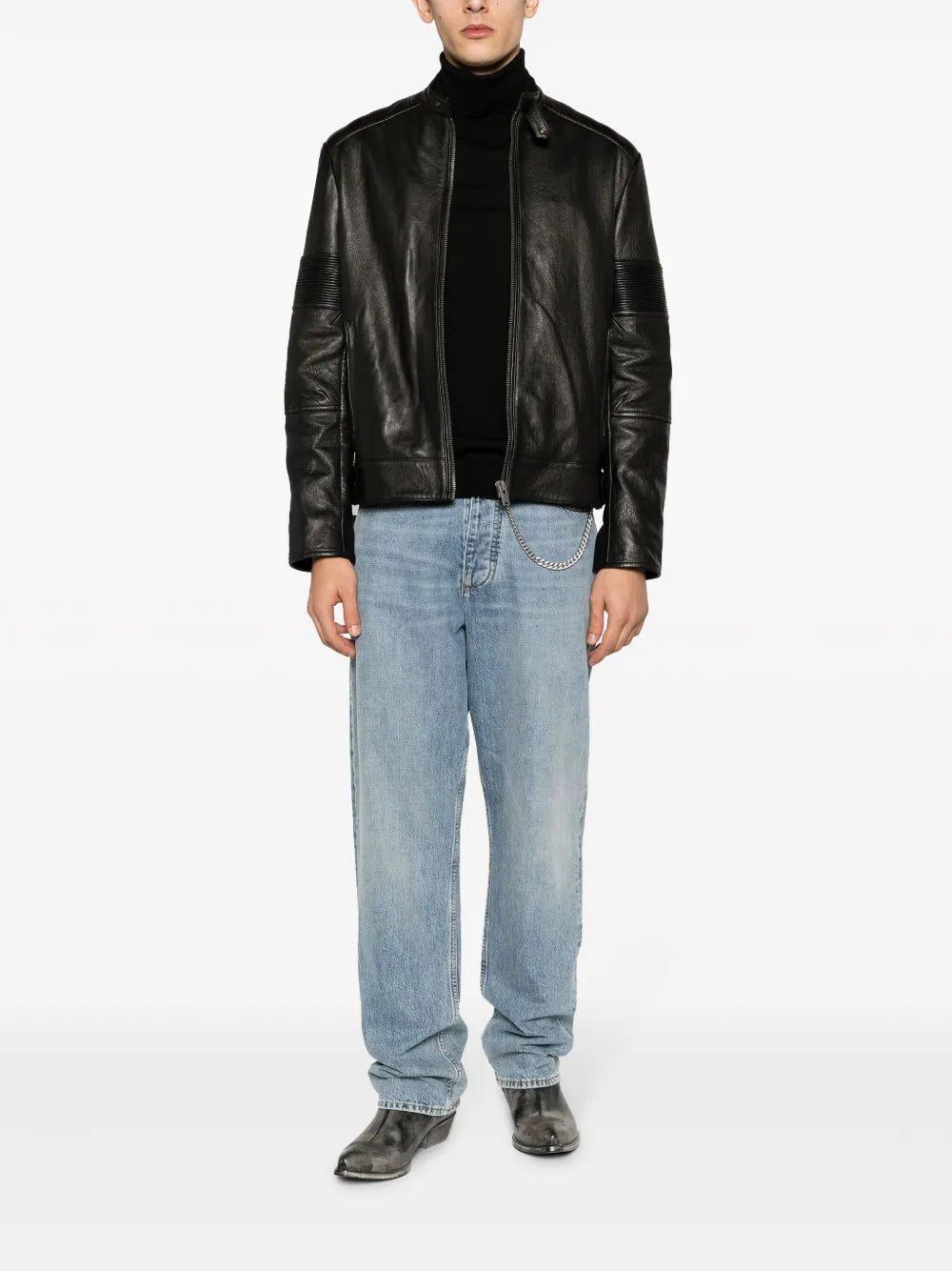 Lean Zip-Up Leather Biker Jacket