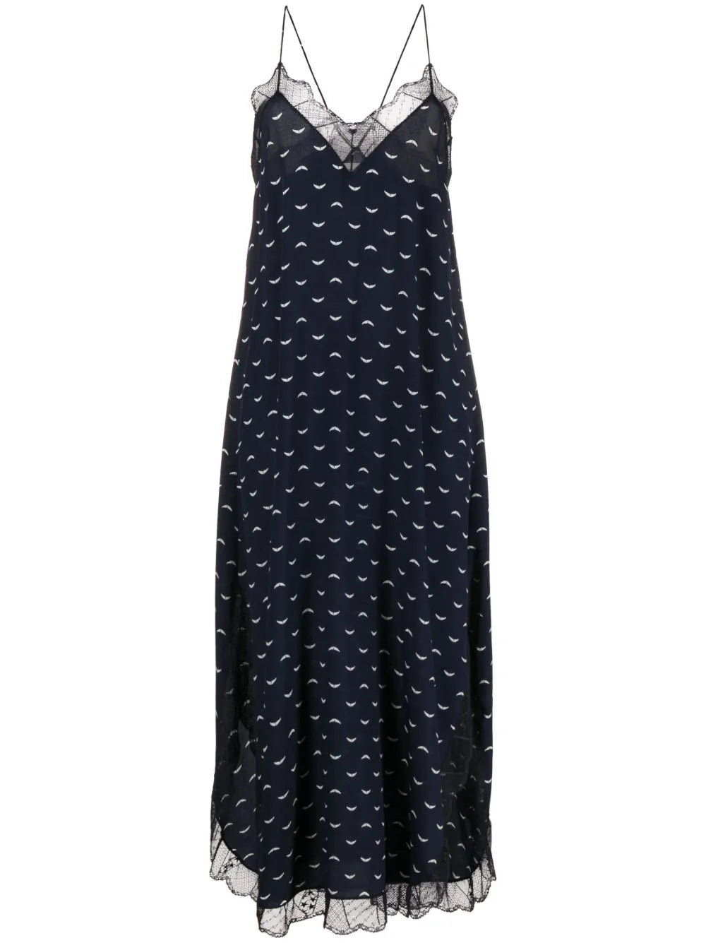 Lace-Trim Silk Midi Dress