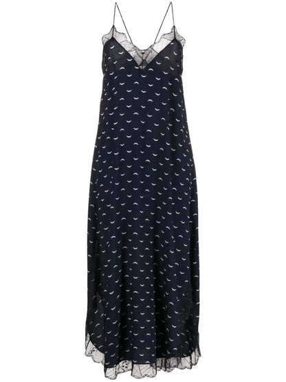 Lace-Trim Silk Midi Dress