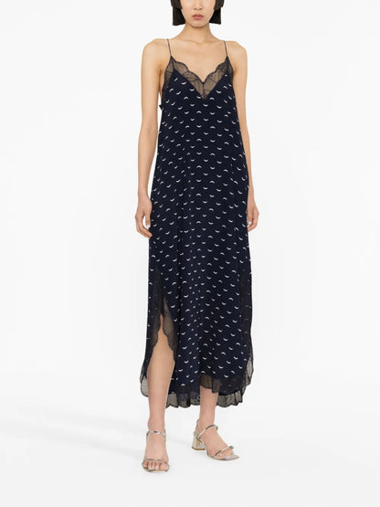 Lace-Trim Silk Midi Dress