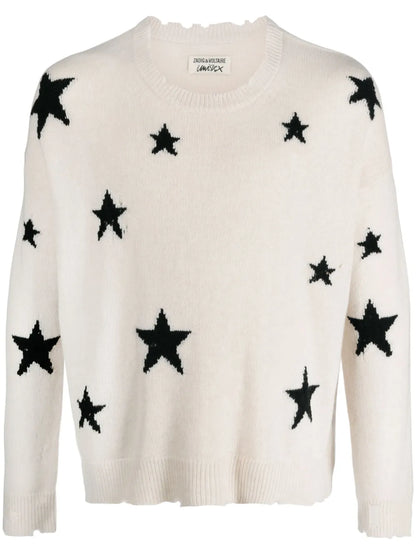 Star-Intarsia Distressed Cashmere Jumper