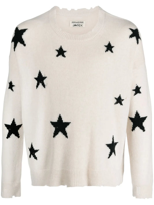 Star-Intarsia Distressed Cashmere Jumper