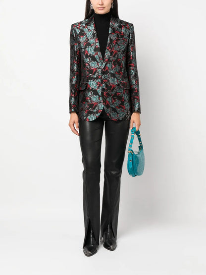 Floral-Jacquard Single-Breasted Blazer