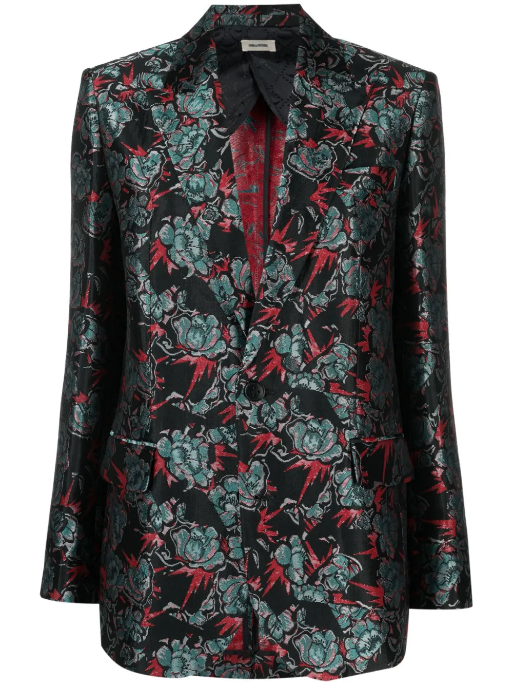 Floral-Jacquard Single-Breasted Blazer