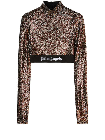 Logo-Strap Sequin Cropped Top