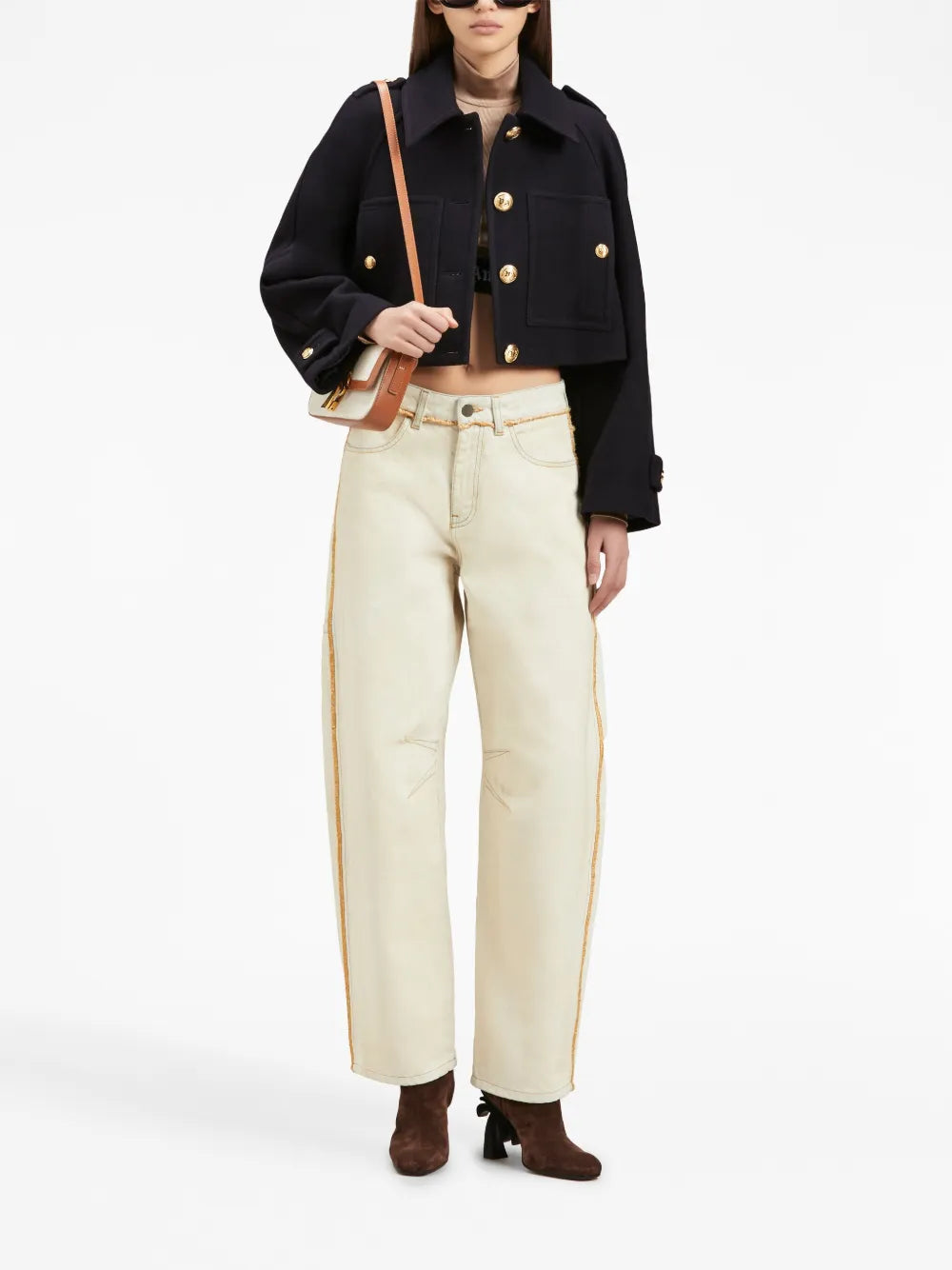 Virgin-Wool Blend Cropped Coat