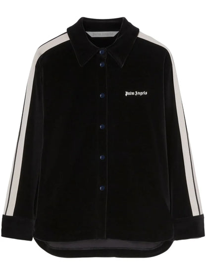 Logo-Embroidered Velvet Track Shirt