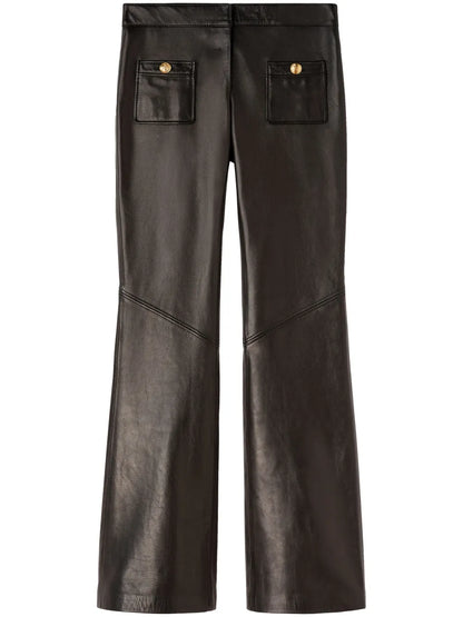 Mid-Rise Leather Flared Trousers