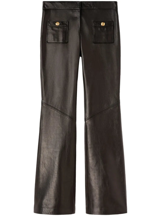 Mid-Rise Leather Flared Trousers