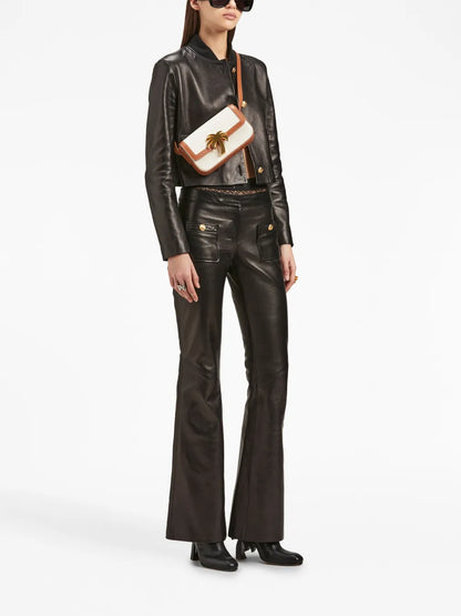 Mid-Rise Leather Flared Trousers