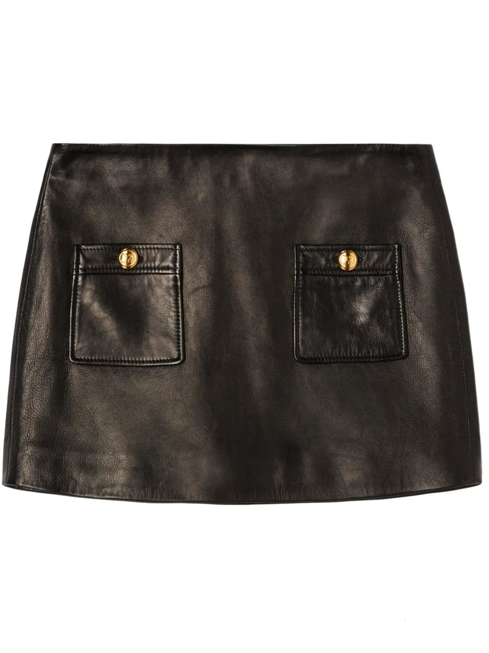 Button-Detail Leather Miniskirt