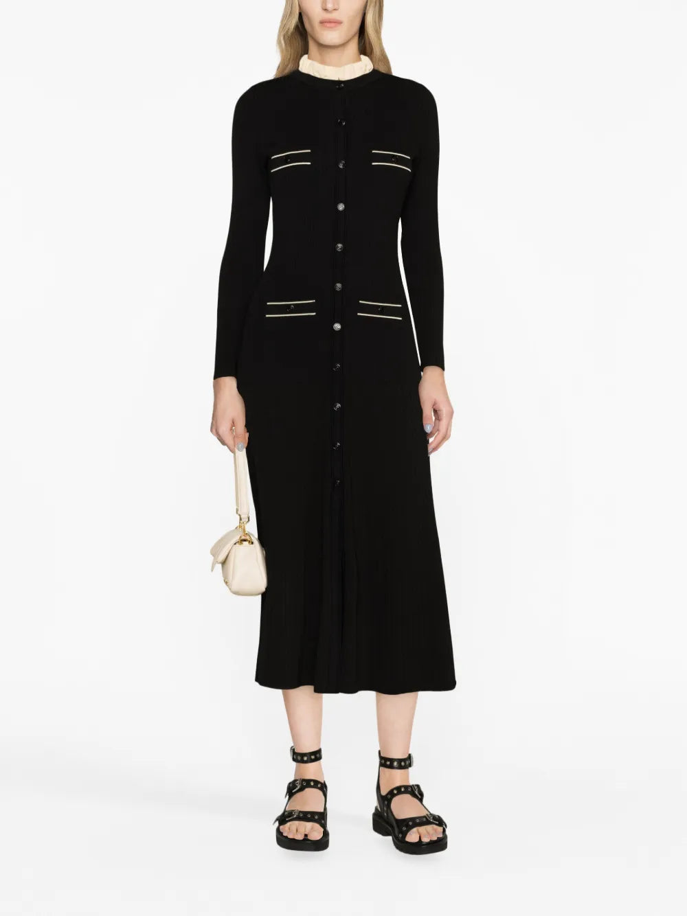Ribbed-Knit Flared Midi Dress