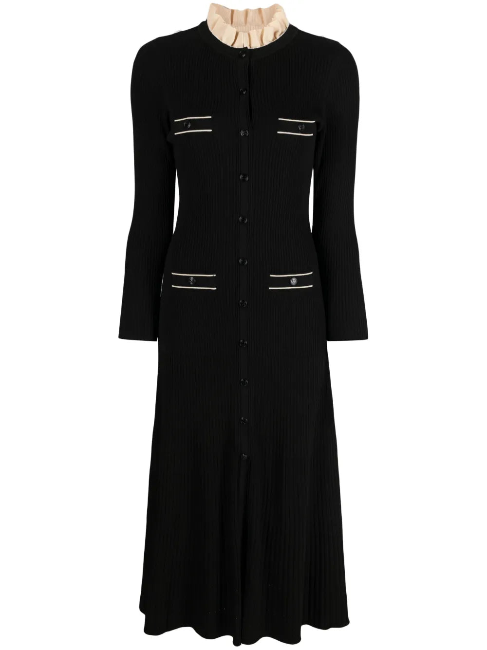 Ribbed-Knit Flared Midi Dress