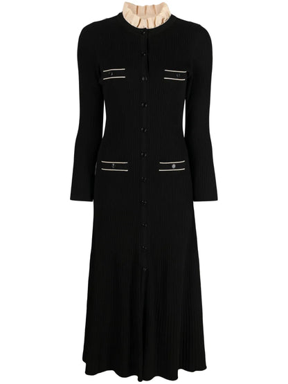 Ribbed-Knit Flared Midi Dress