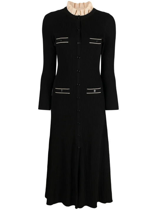 Ribbed-Knit Flared Midi Dress