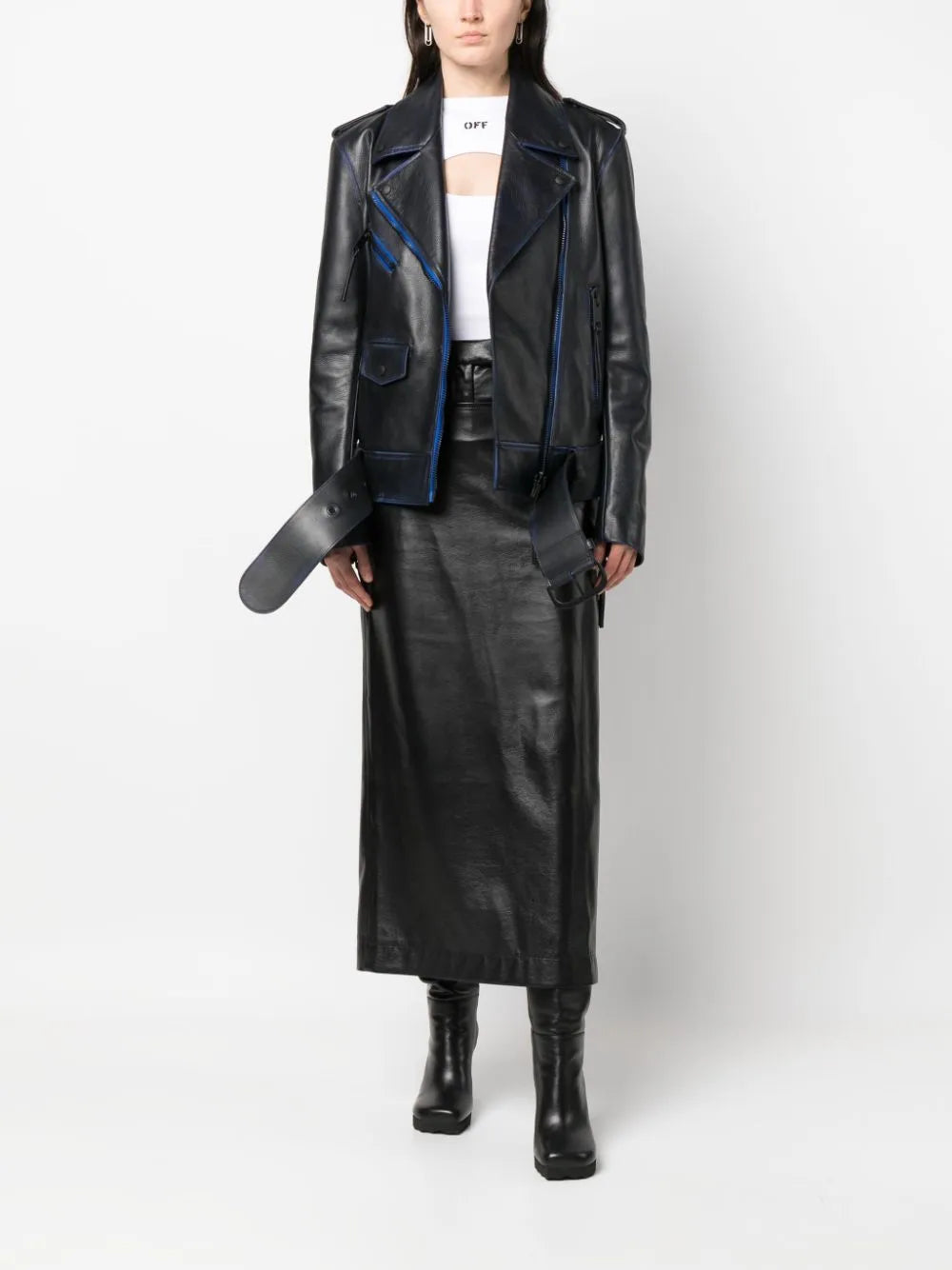 Contrast-Trim Leather Jacket